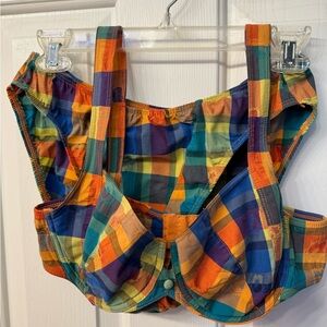 Vintage Victoria's Secret Rare Patchwork style Bra & Panty Set. Size 36C & L.